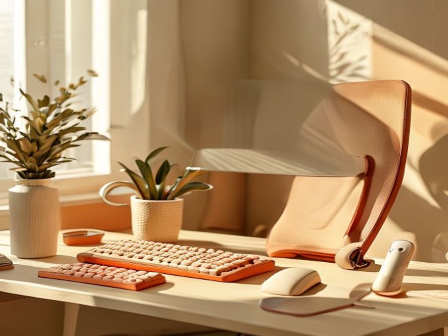 Ergonomisia välineitä työpisteellä: säädettävä tuoli, näyttöalusta ja toinen näyttö