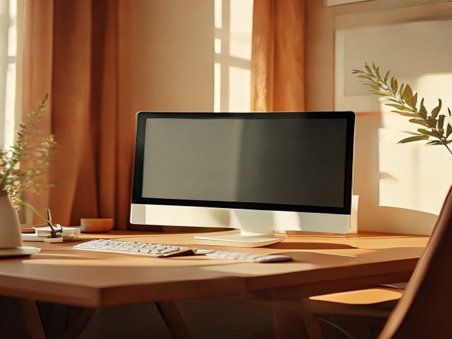 Lähikuva ergonomisesta työpisteestä näyttöjen säätöineen